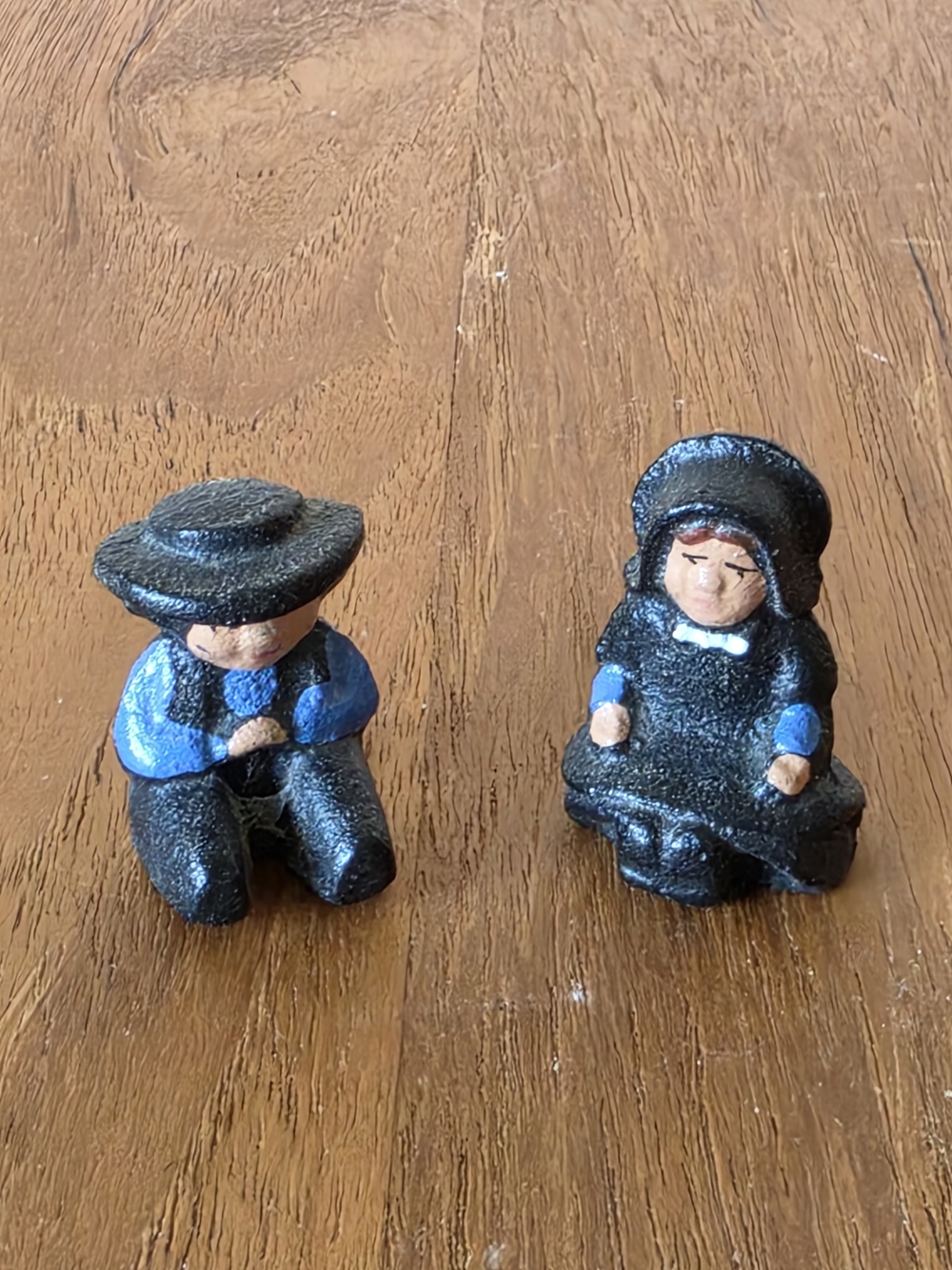 Vintage Cast Iron Amish Girl and Boy Figurines
